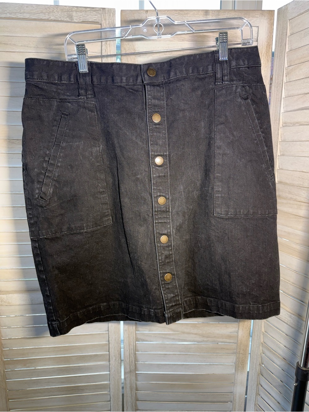 Vintage Tommy Hilfiger Black Denim Button Front Skirt Size 14 Y2K Modest